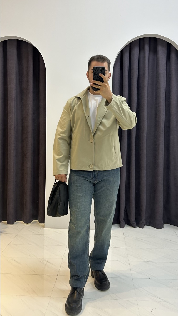 Düğmeli Trençkot Ceket - Haki