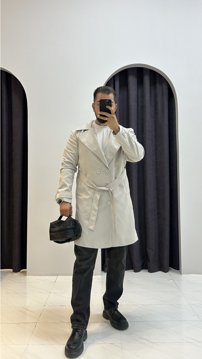 Beli Kemerli Trençkot - Taş