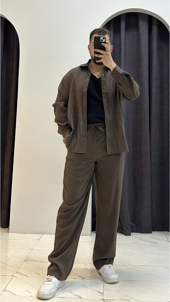 Modal Gömlek Pantolon Takım - Kahverengi