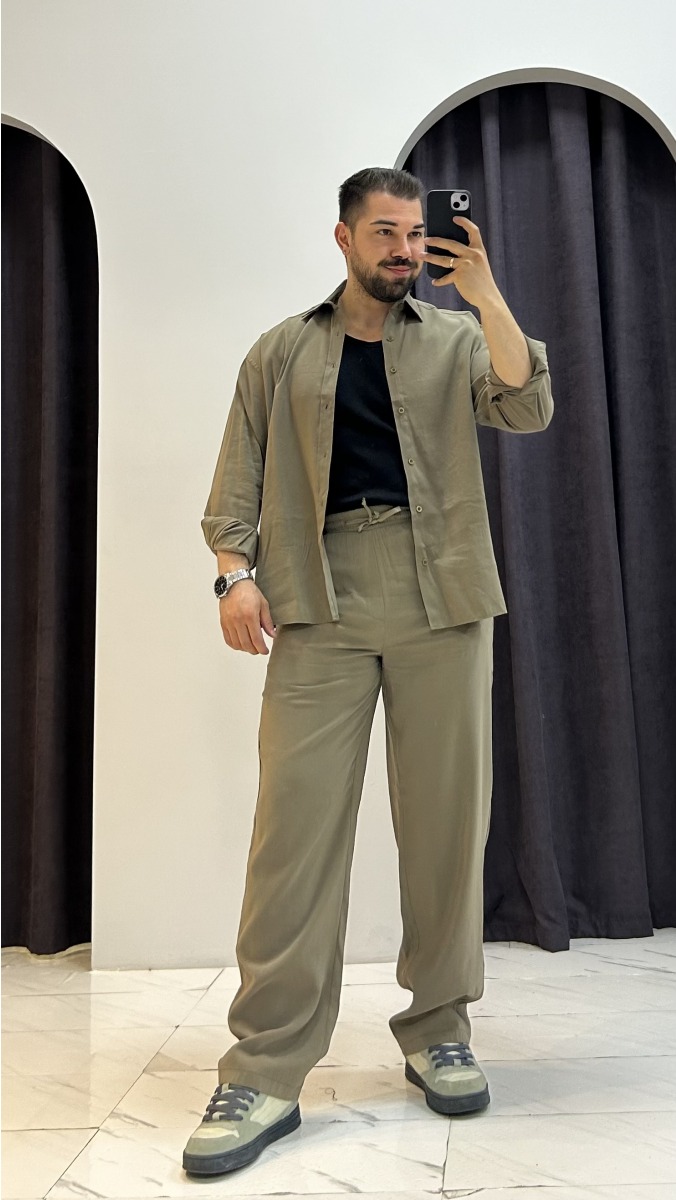 Modal Gömlek Pantolon Takım - Haki