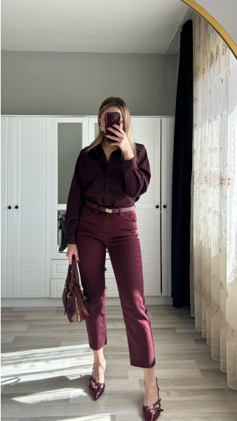 Boyfit Jean Pantolon - Bordo