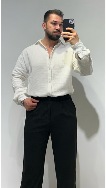 Müslin Keten Gömlek - Beyaz