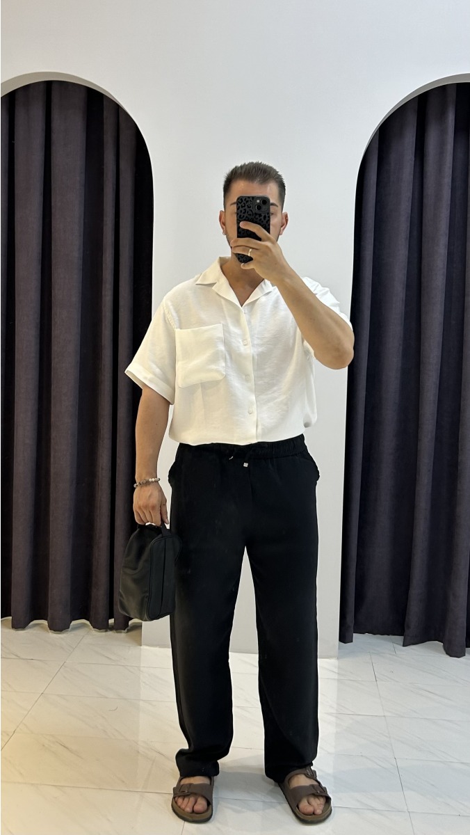 Cepli Oversize Modal Gömlek - Beyaz