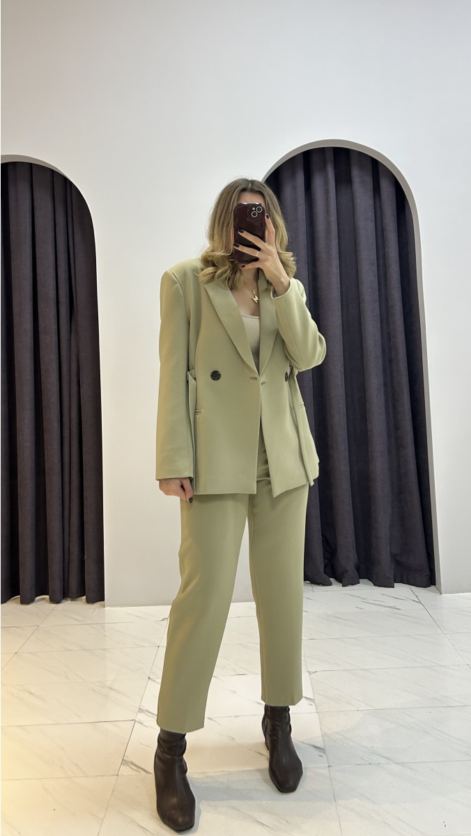 Belden Ayarlanabilir Blazer Ceket Kumaş Pantolon - Yeşil