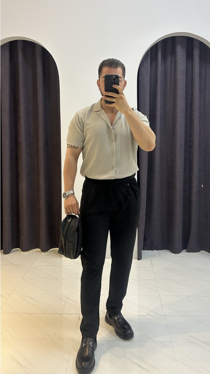 Kısa Kollu Gömlek - Taş