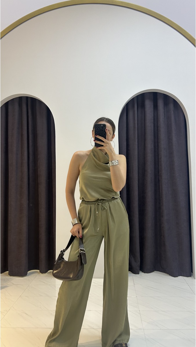 Saten Bluz Takım - Yeşil