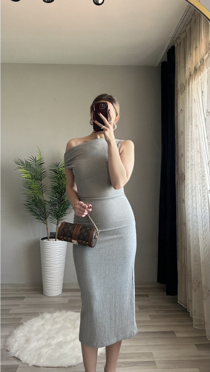 Düşük Kollu Midi Elbise - Mint