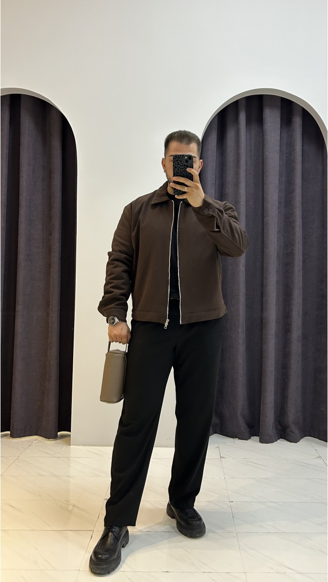 İçi Dolumlu Keten Ceket - Kahverengi