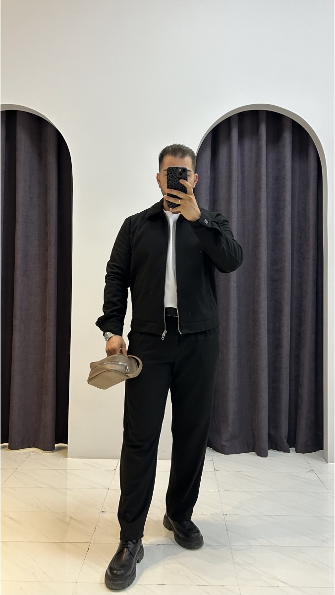 İçi Dolumlu Keten Ceket - Siyah