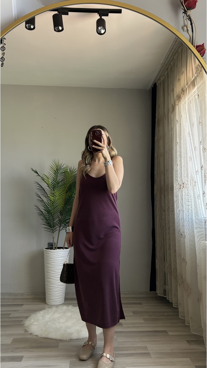 Ayarlabilir Askılı Elbise - Bordo