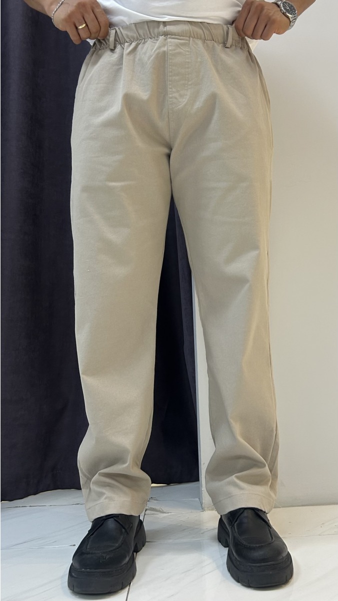 Beli Lastikli Kemer Detaylı Gabardin Pantolon - Taş