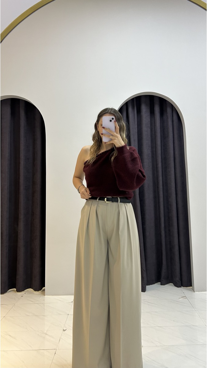 Kemerli Palazzo Pantolon - Bej