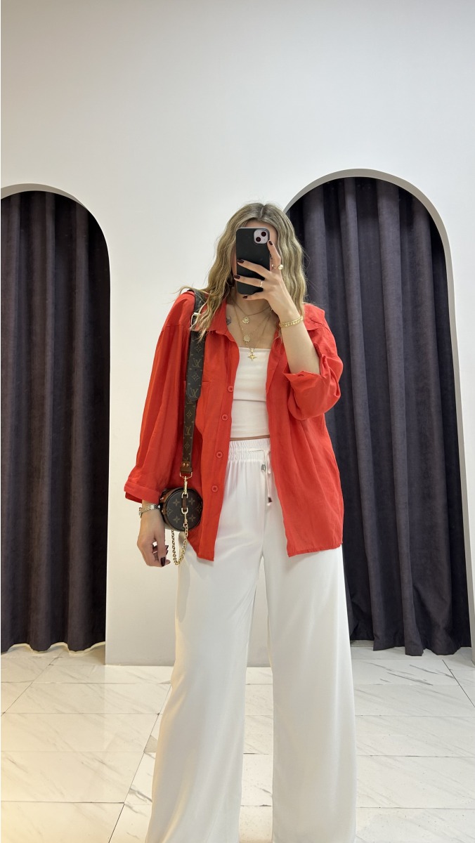 Oversize Modal Gömlek - Nar Çiçeği