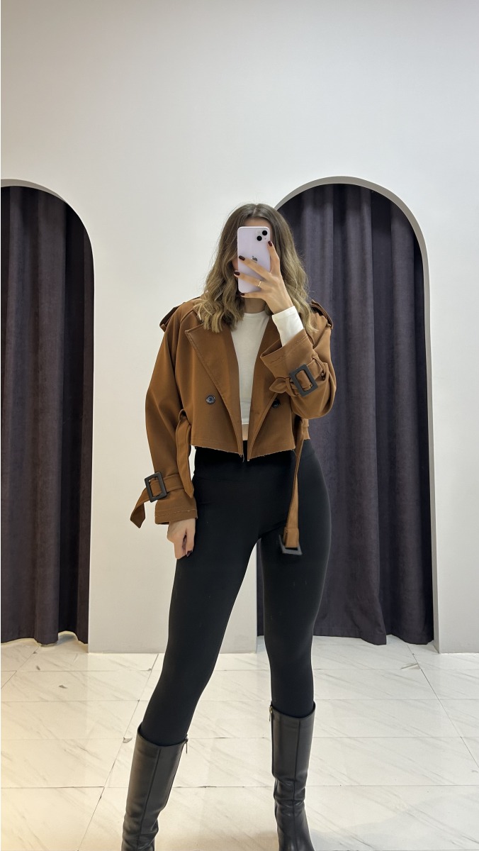 Crop Trençkot - Taba