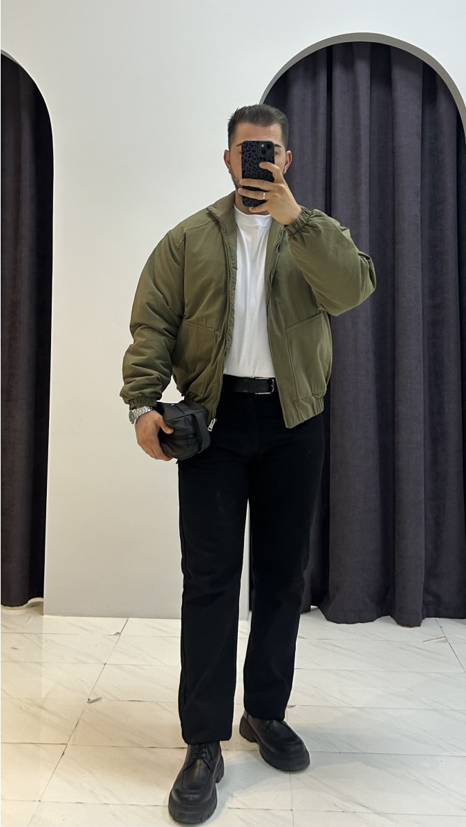 Fermuarlı İçi Dolumlu Mont - Haki