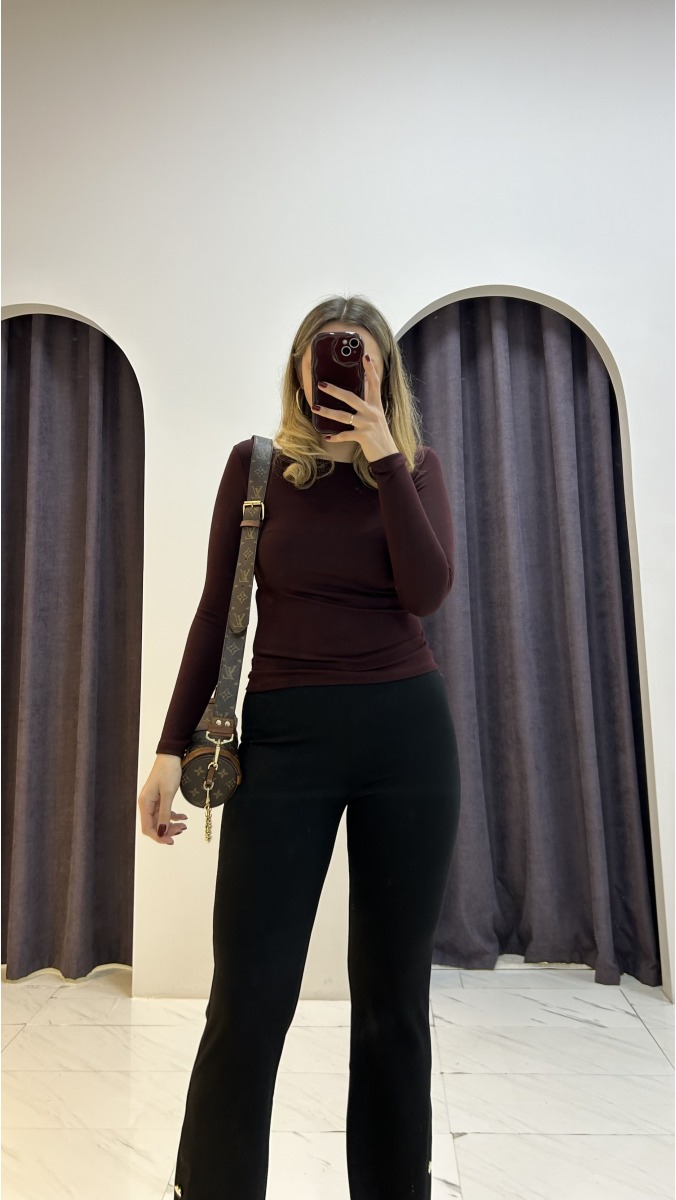 Bisiklet Yaka Pamuklu Body - Bordo